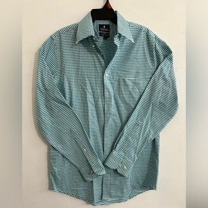 Stafford travel 15.5 button up‎ dress shirt blue and white plaid-